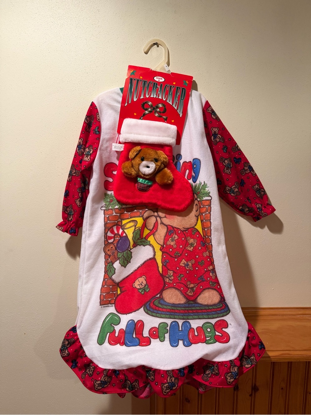 Full of Hugs Red Kids One-Piece Nightgown with Stocking Pocket